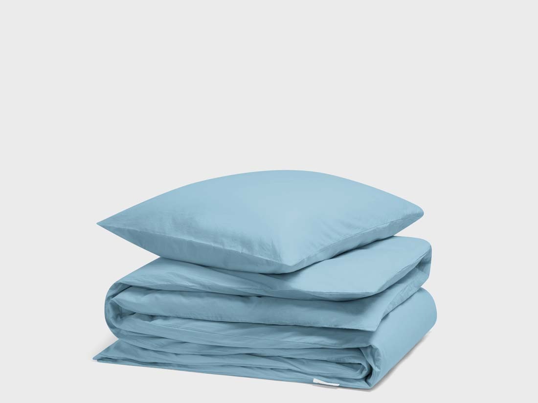 Parure de lit percale de coton bleu lagon