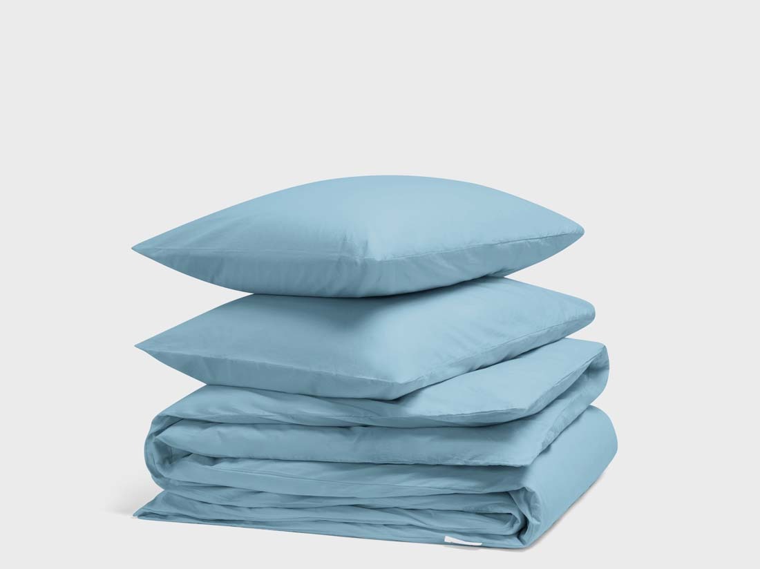 Parure de lit percale de coton bleu lagon