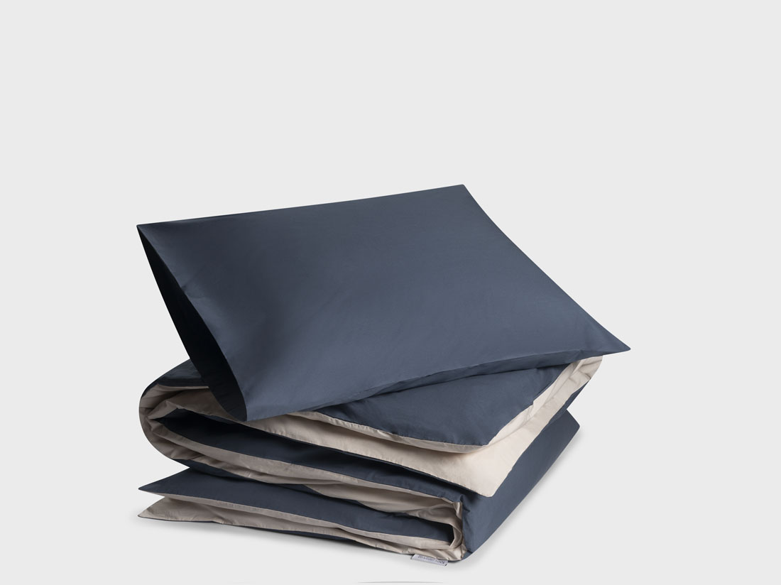 Dekbedovertrek percal katoen double face blue/sand