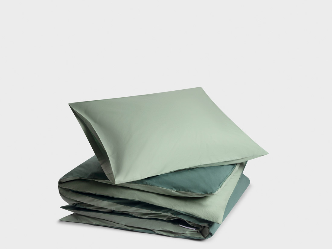 Dekbedovertrek percal katoen double face jade/forest green