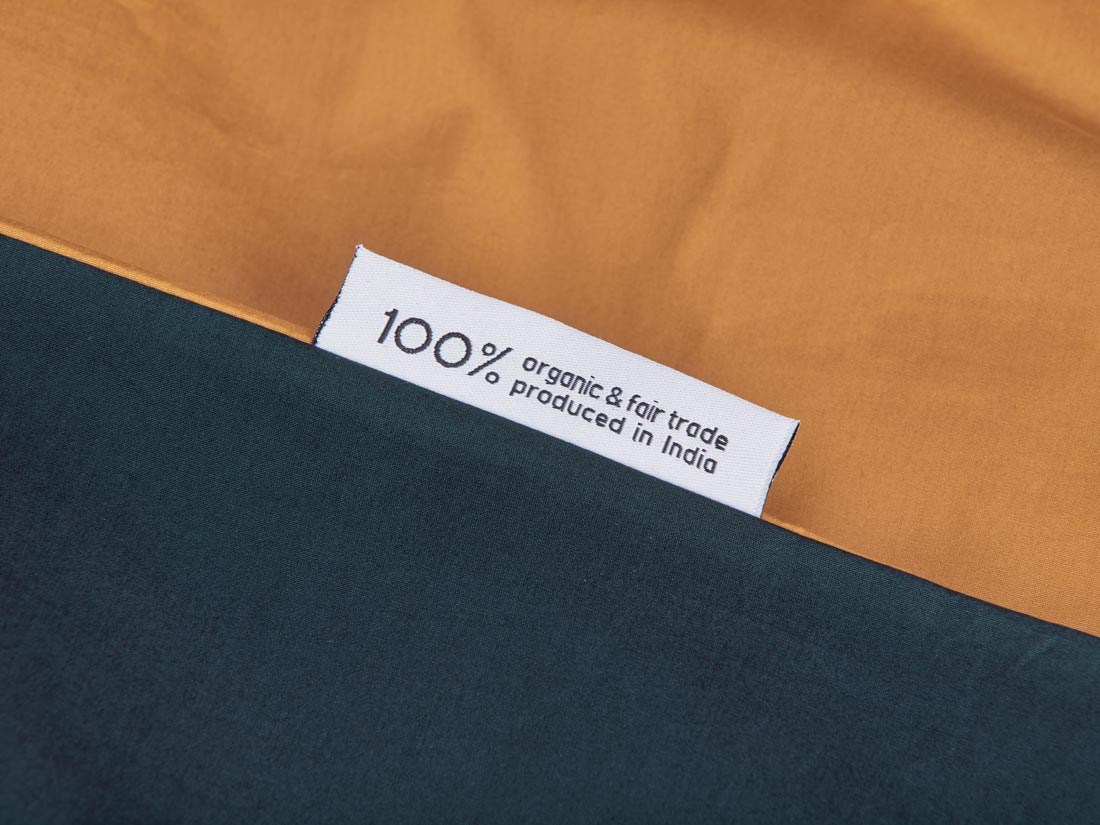 Dekbedovertrek percal katoen double face ochre/navy