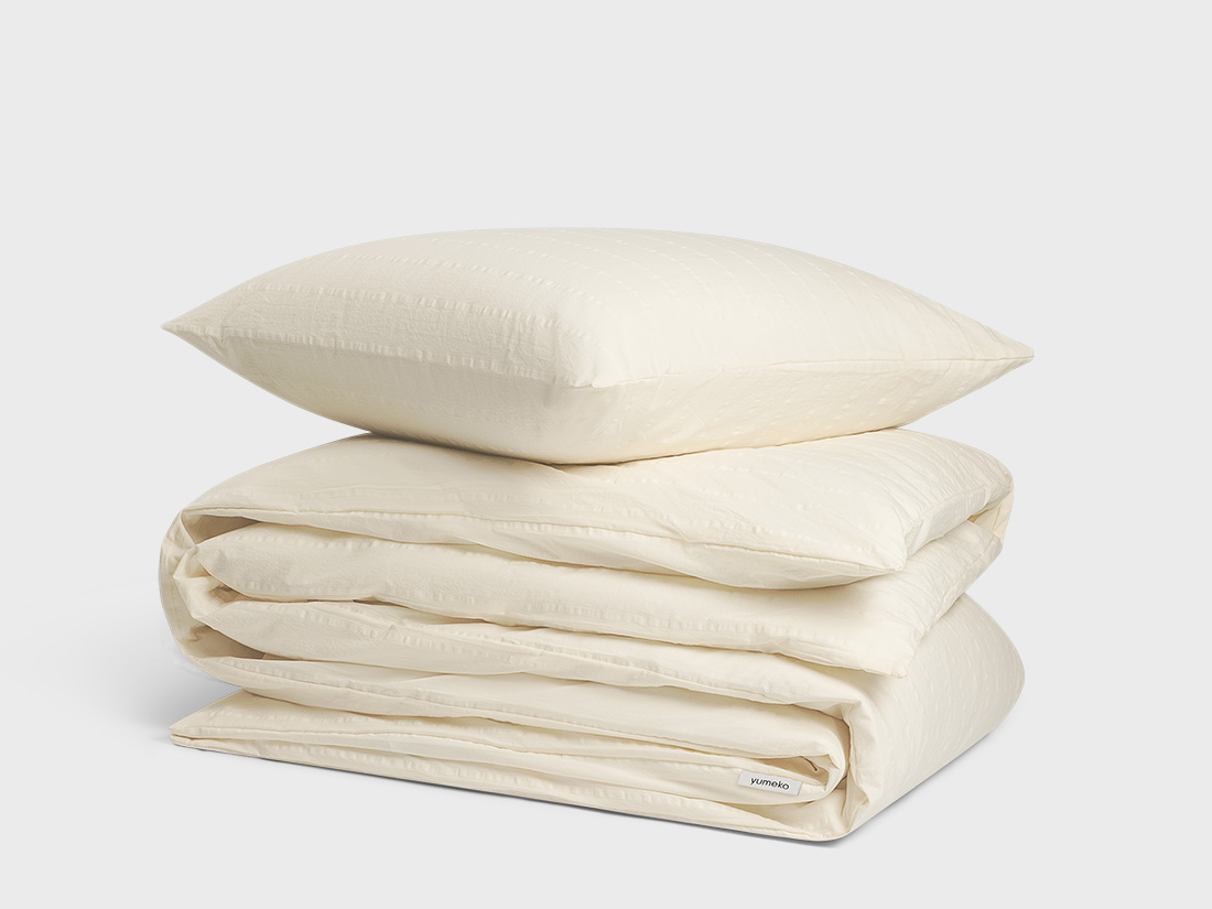 Parure de lit en coton seersucker blanc doux