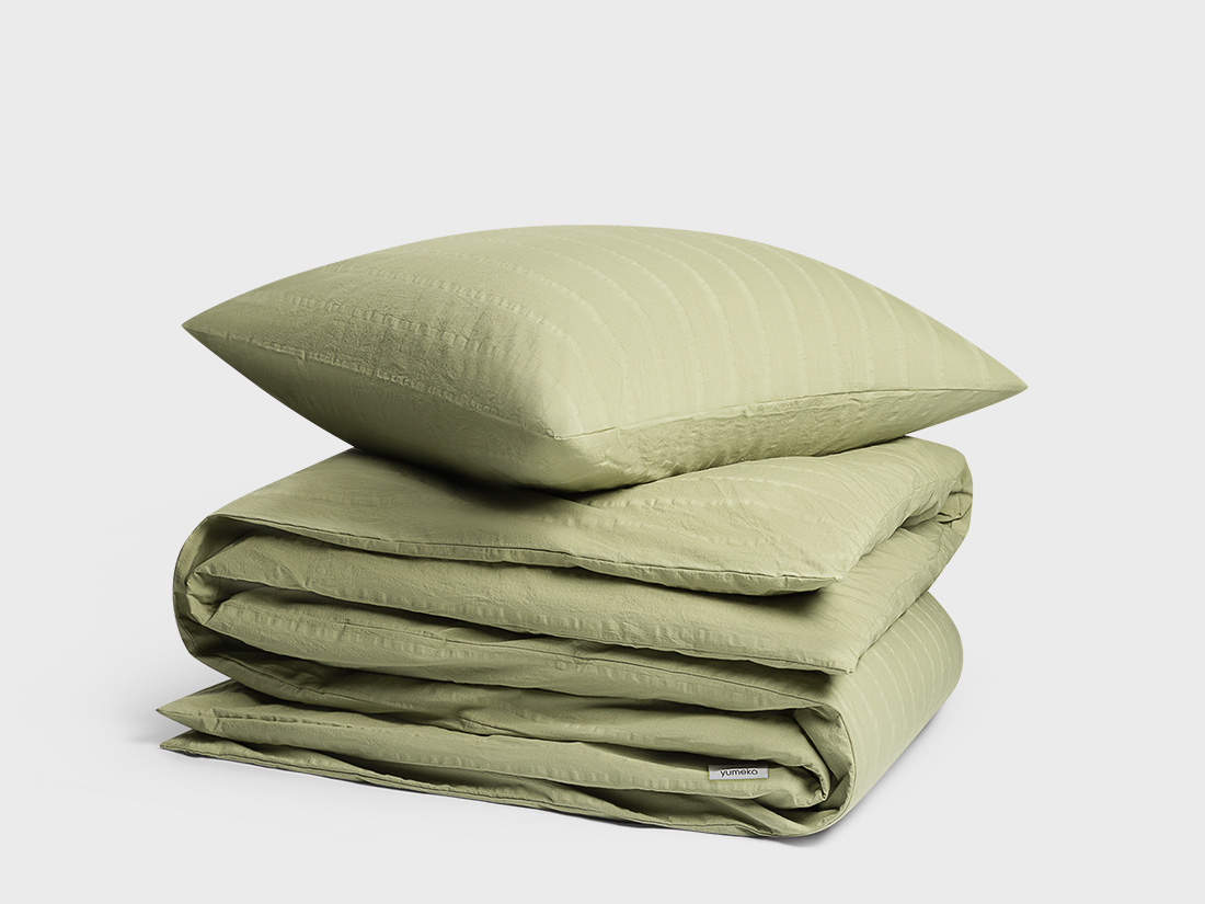 Parure de lit en coton seersucker vert saule