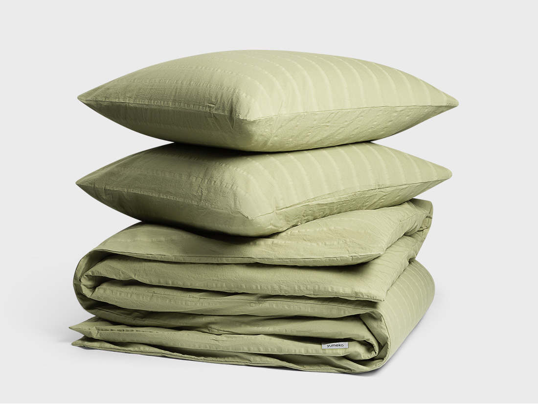 Parure de lit en coton seersucker vert saule