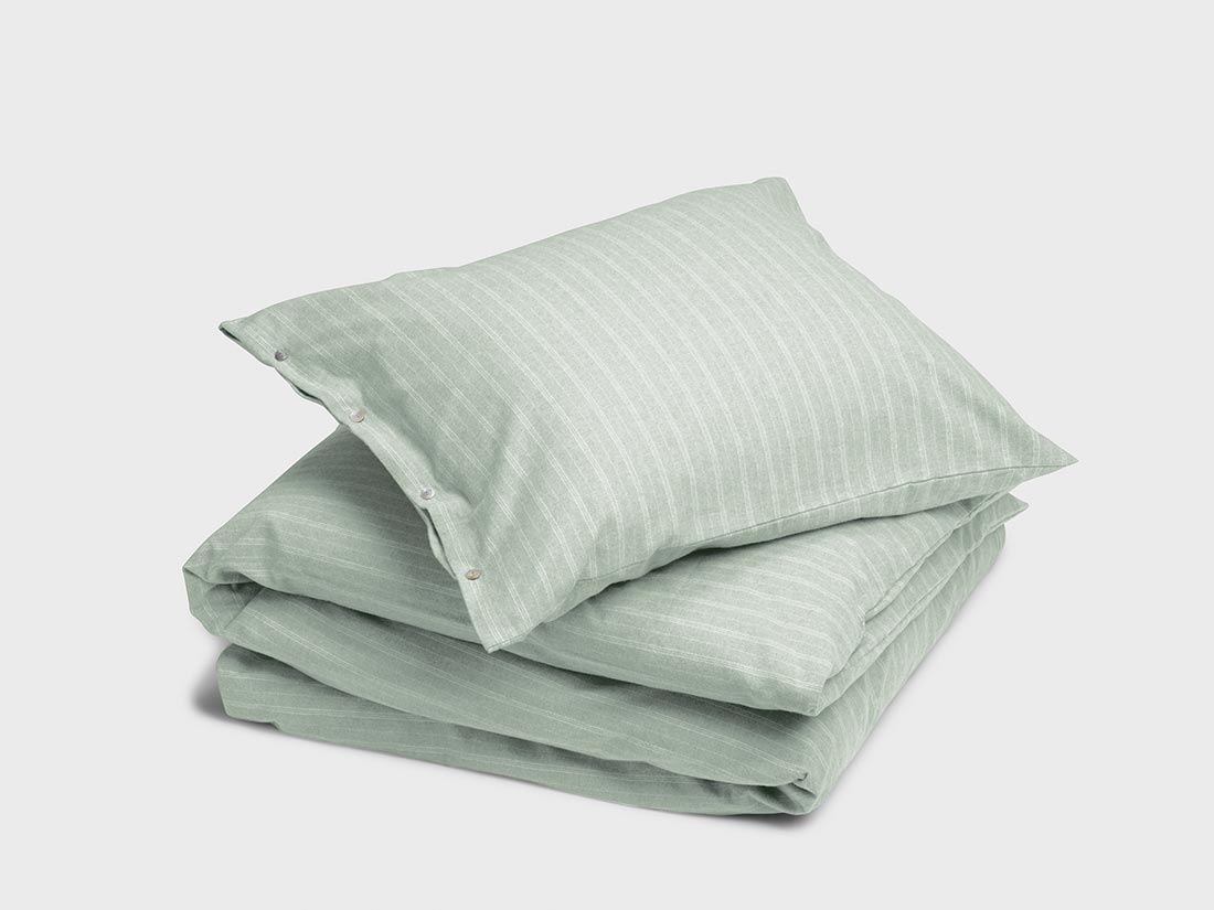 Dekbedovertrek flanel green/white stripe