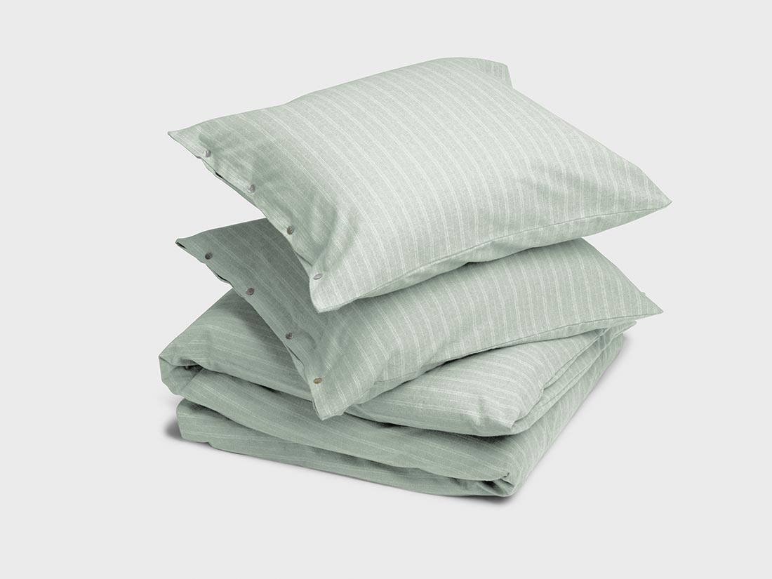 Dekbedovertrek flanel green/white stripe