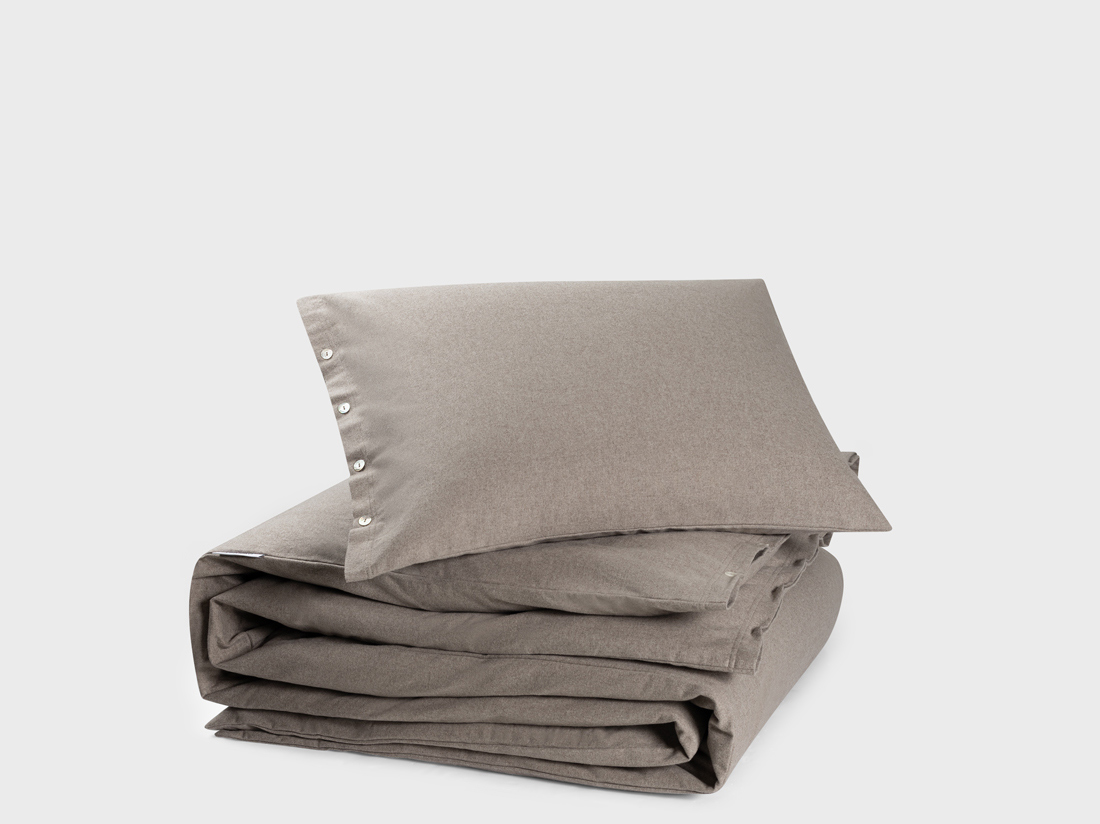 Parure de lit flanelle de coton marron pierre