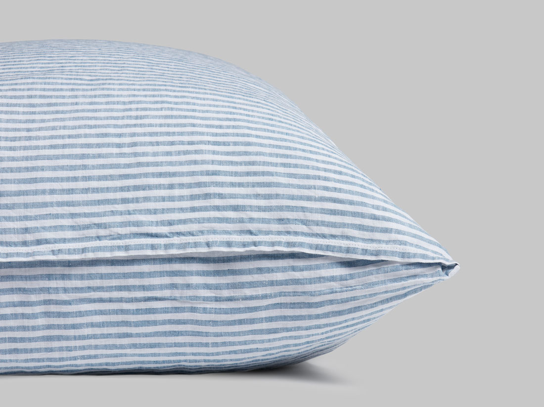Parure de lit lin lavé à rayures bleues