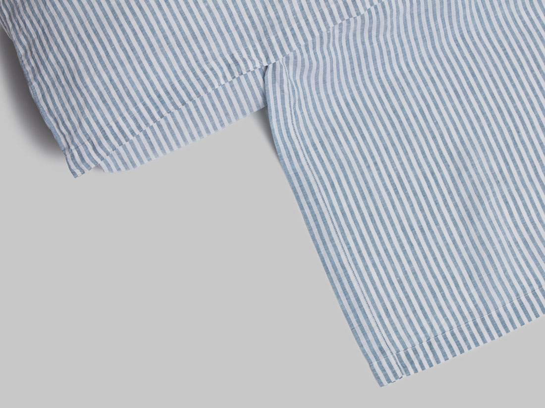 Parure de lit lin lavé à rayures bleues