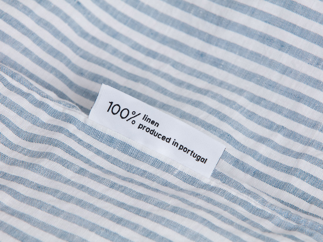 Parure de lit lin lavé à rayures bleues