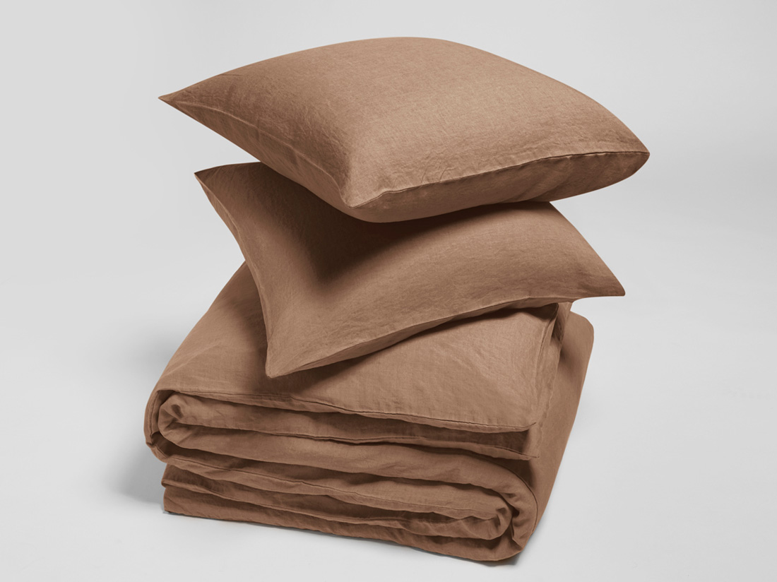 Parure de lit lin lavé noisette