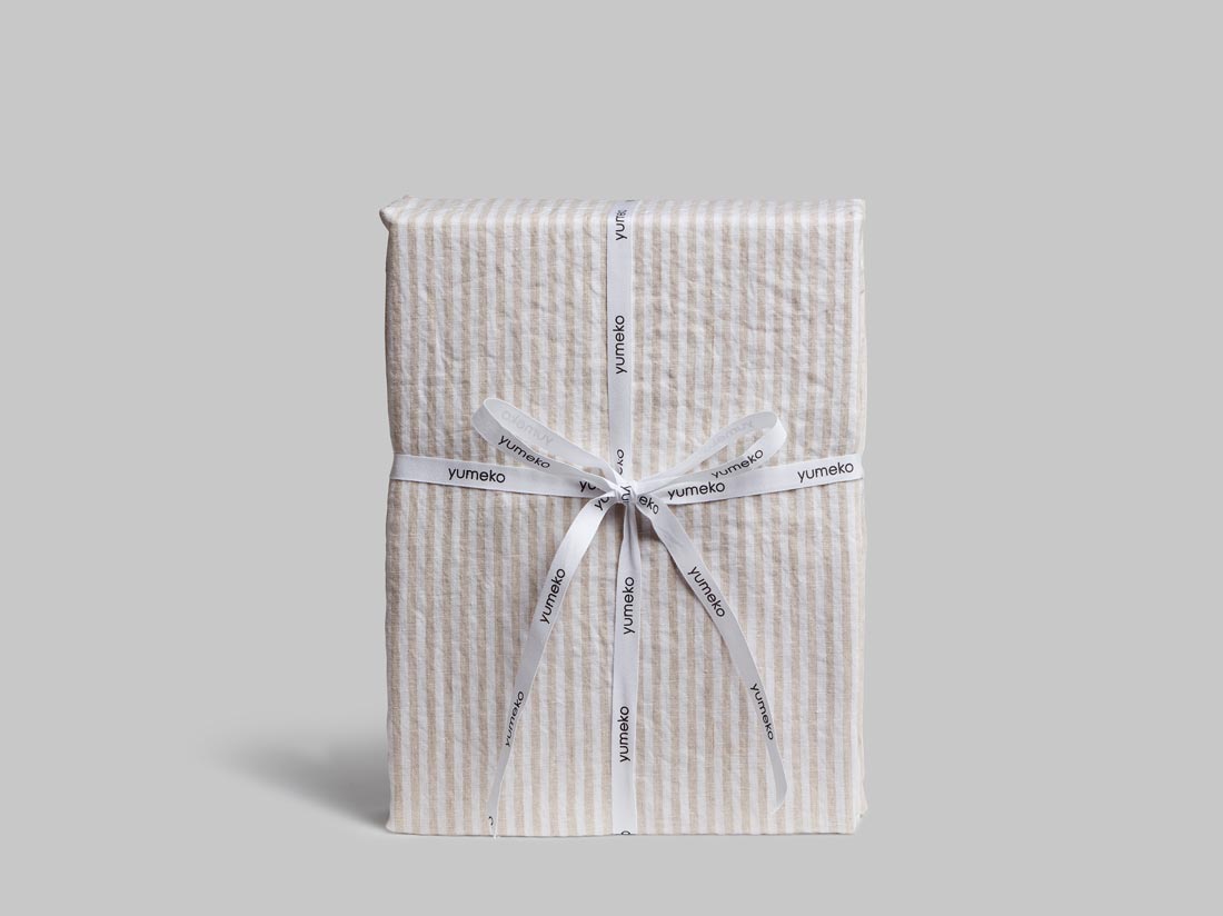 Parure de lit lin lavé à rayures naturelles