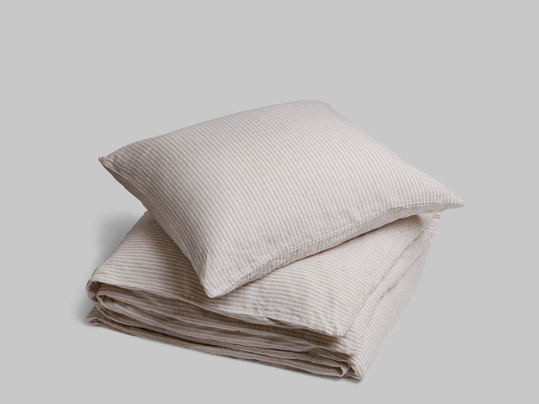 Parure de lit lin lavé à rayures naturelles