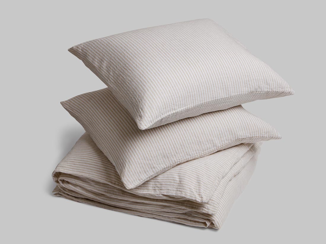 Parure de lit lin lavé à rayures naturelles