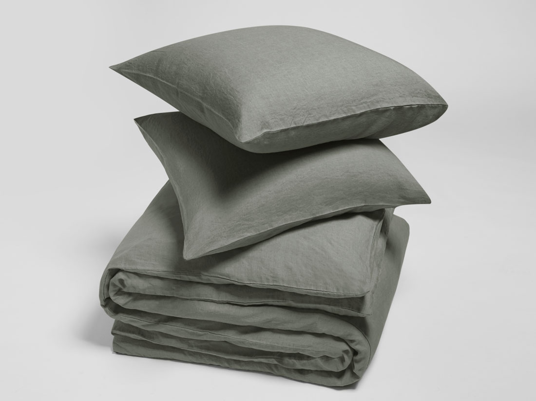 Dekbedovertrek gewassen linnen stone green