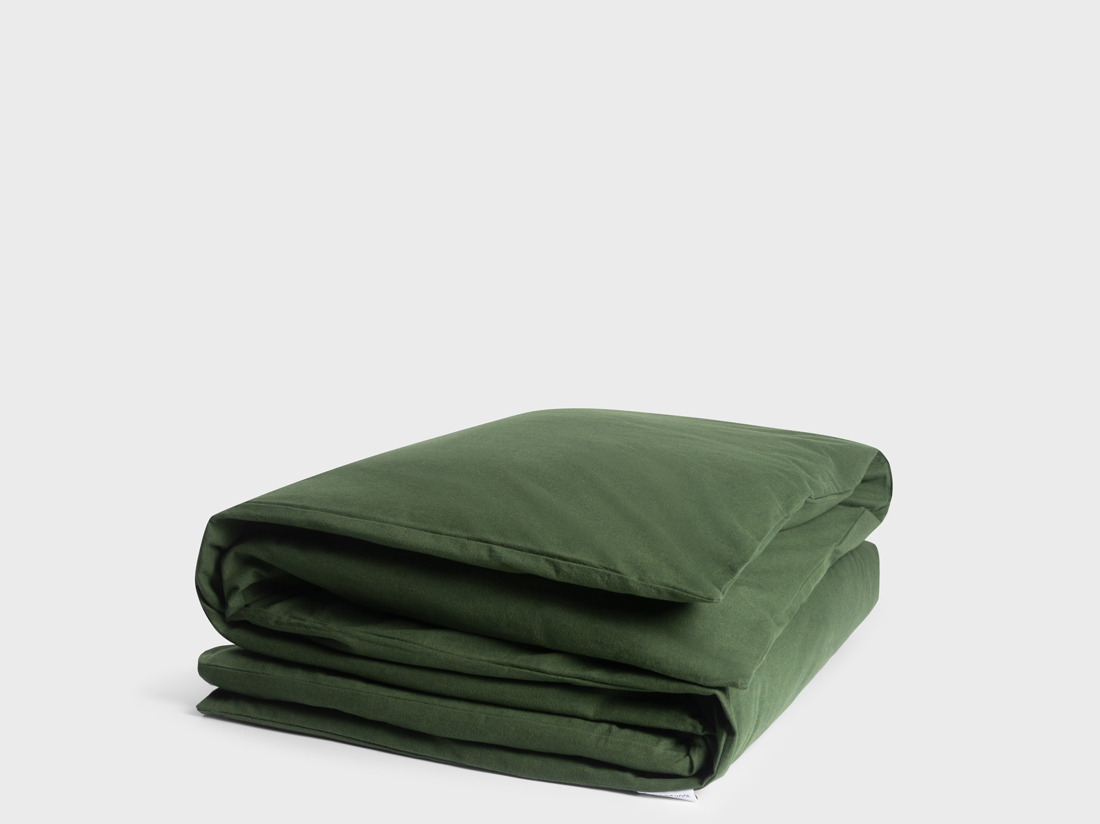 Parure de lit flanelle de coton vert mousse