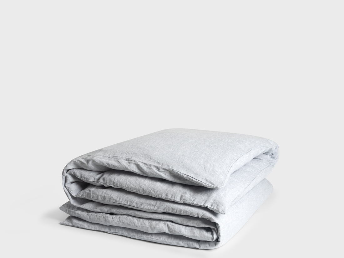 Parure de lit lin lavé bleu chambray