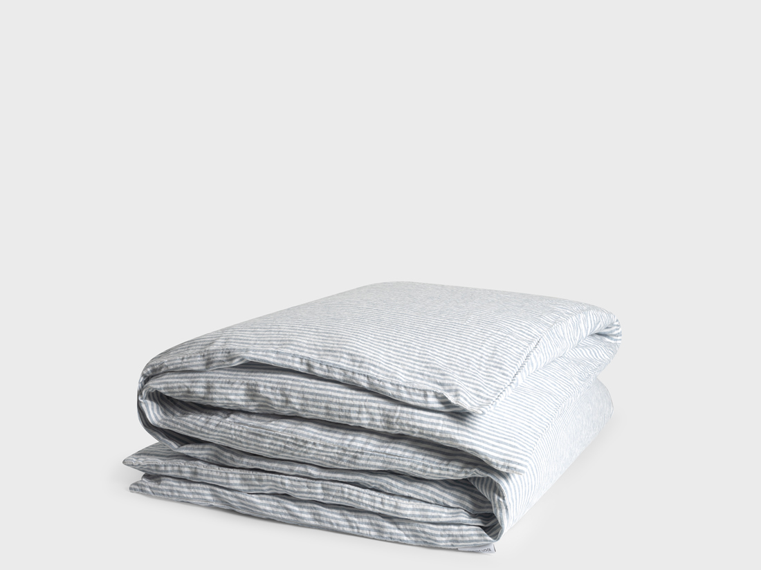 Parure de lit lin lavé à rayures bleues