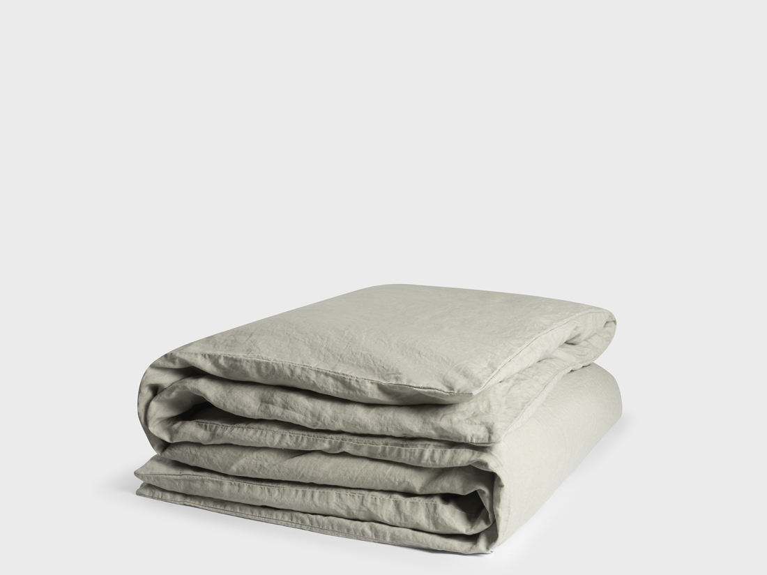 Housse de couette lin lavé vert brumeux