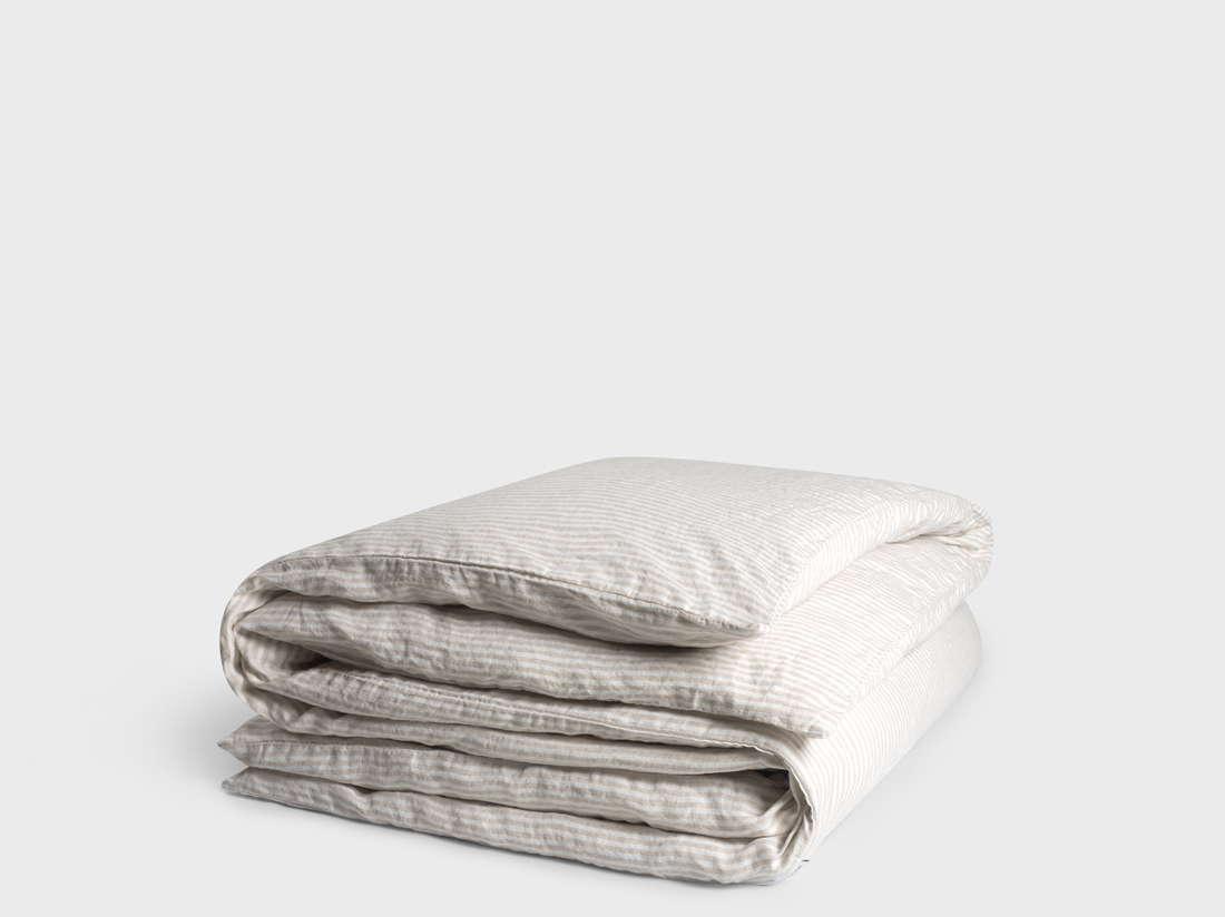 Parure de lit lin lavé à rayures naturelles