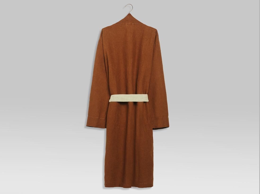 Kimono badjas gewassen linnen almond brown