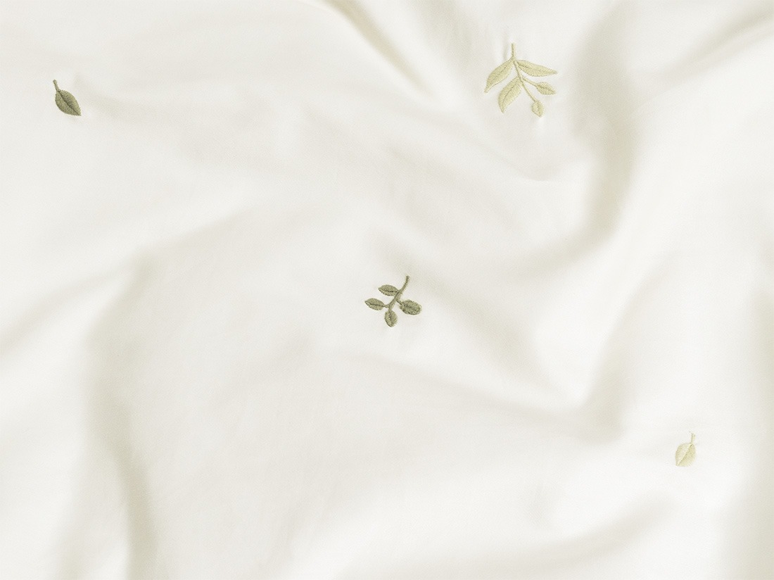 Parure de lit satin de coton blanc chaud botanique