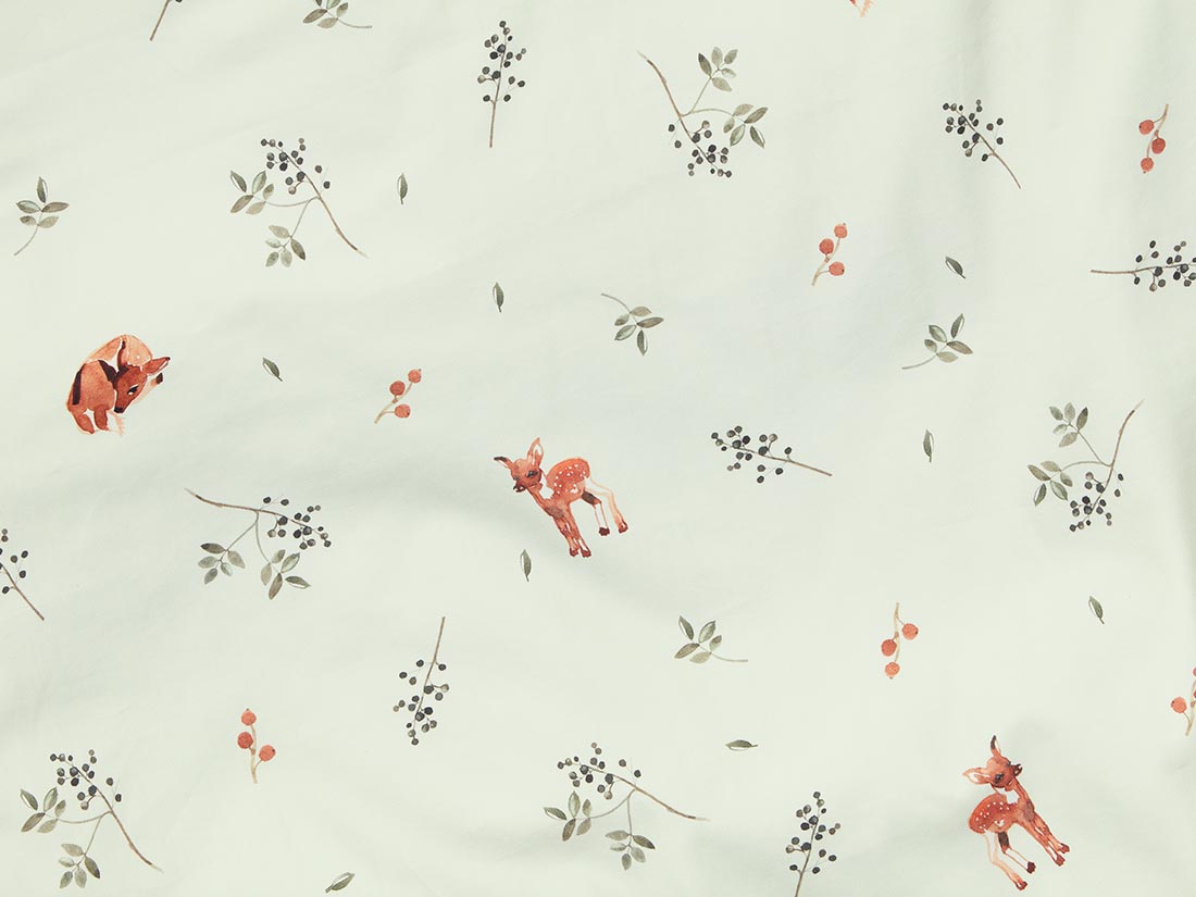 Kinderdekbedovertrek katoen satijn little deer light green