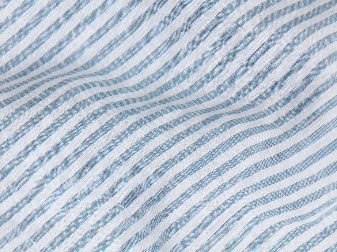 Taie d'oreiller lin lavé à rayures bleues