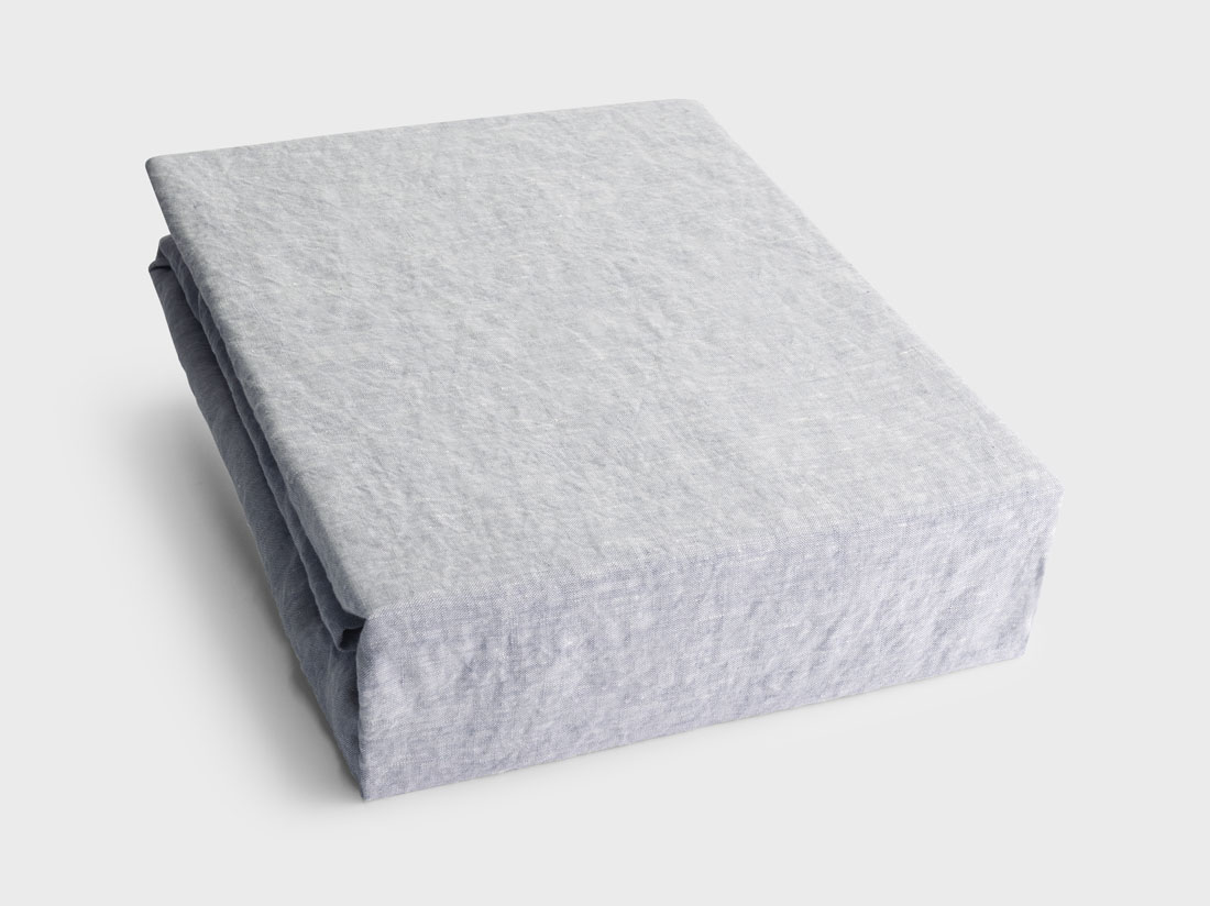 Spannleintücher Gewaschenes Leinen Blue Chambray