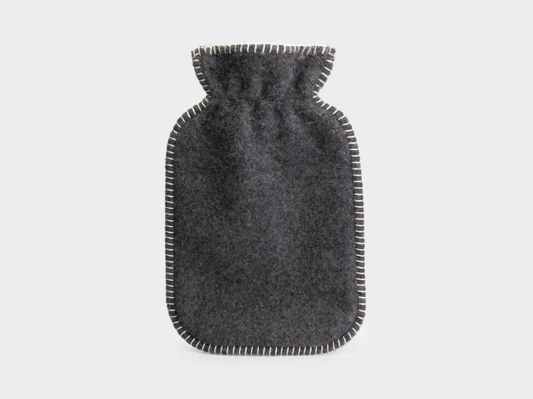 Housse de bouillotte laine mérinos charbon