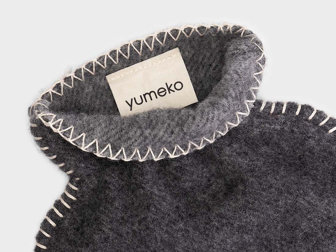 Housse de bouillotte laine mérinos charbon