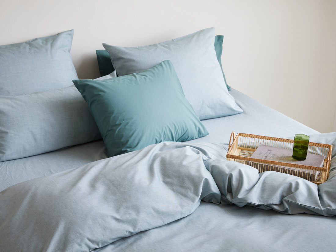 Taie d'oreiller coton TENCEL™ vert chambray