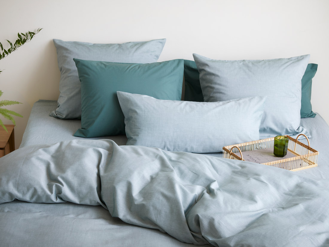 Parure de lit coton TENCEL™ vert chambray