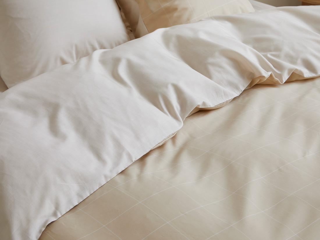 Dekbedovertrek katoen TENCEL™ double face latte check/chambray