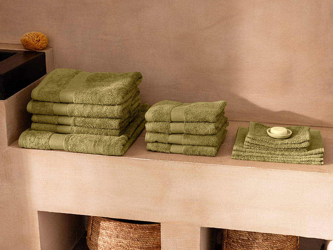 Gæstehåndklæder terry olive green 30x50 - 4 stk.