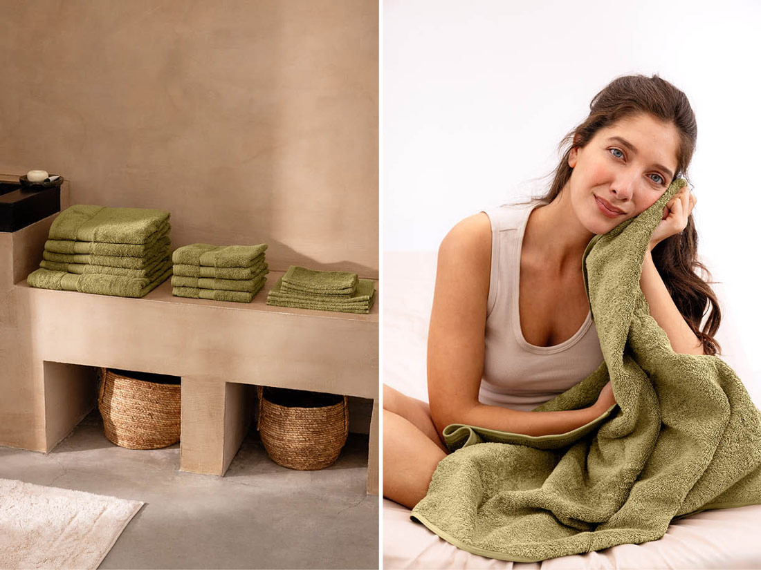 Badlaken terry olive green 100x150 - 1 st