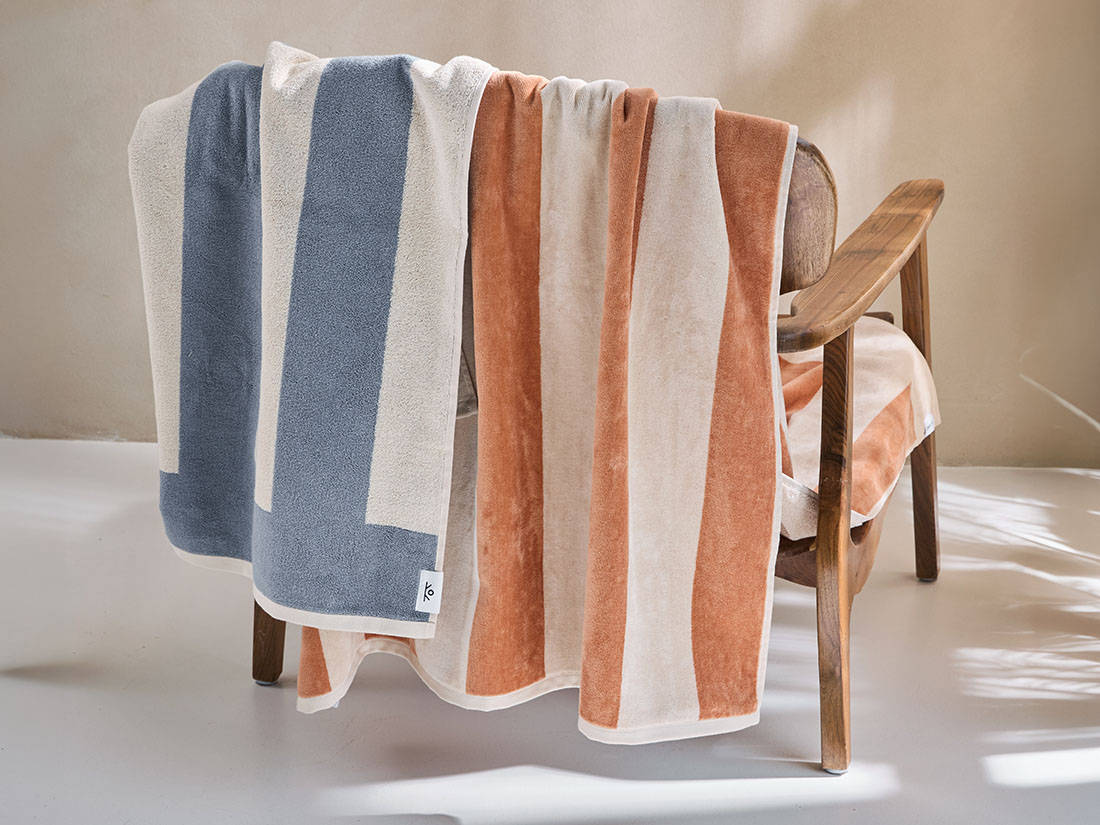 Strandlaken velours terracotta stripe 100x180 - 1 st