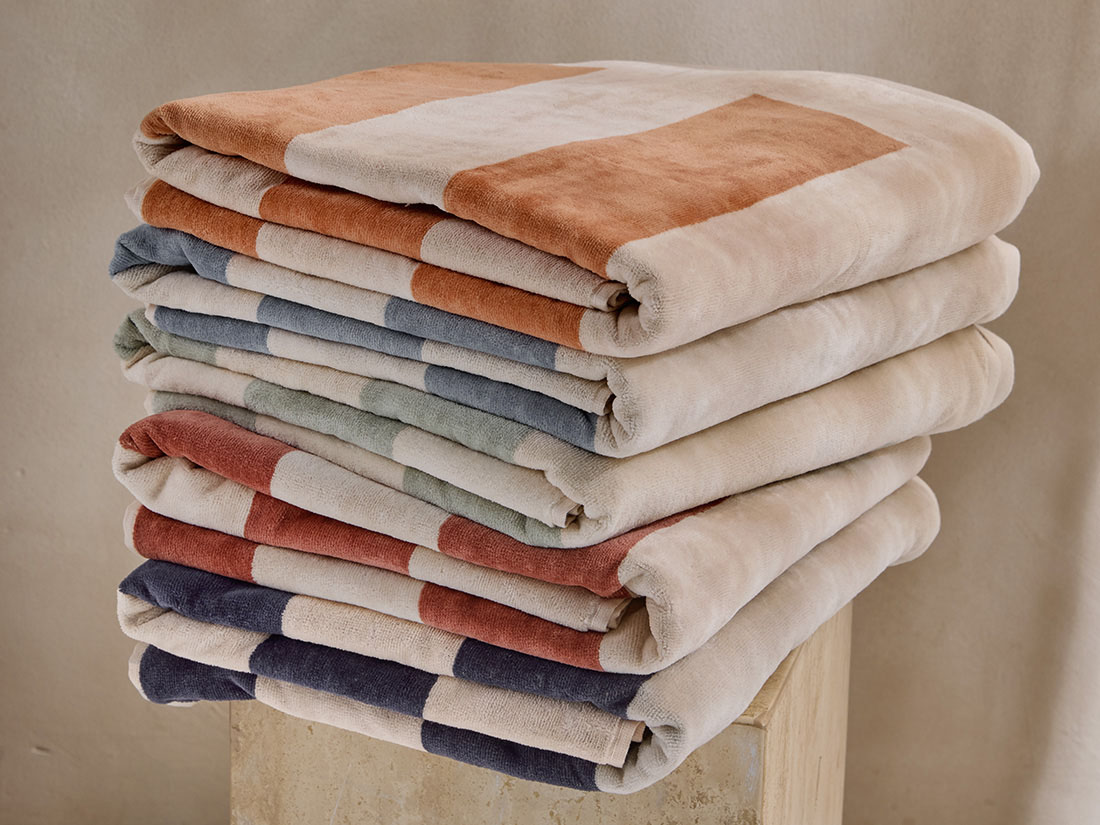 Strandlaken velours terracotta stripe 100x180 - 1 st