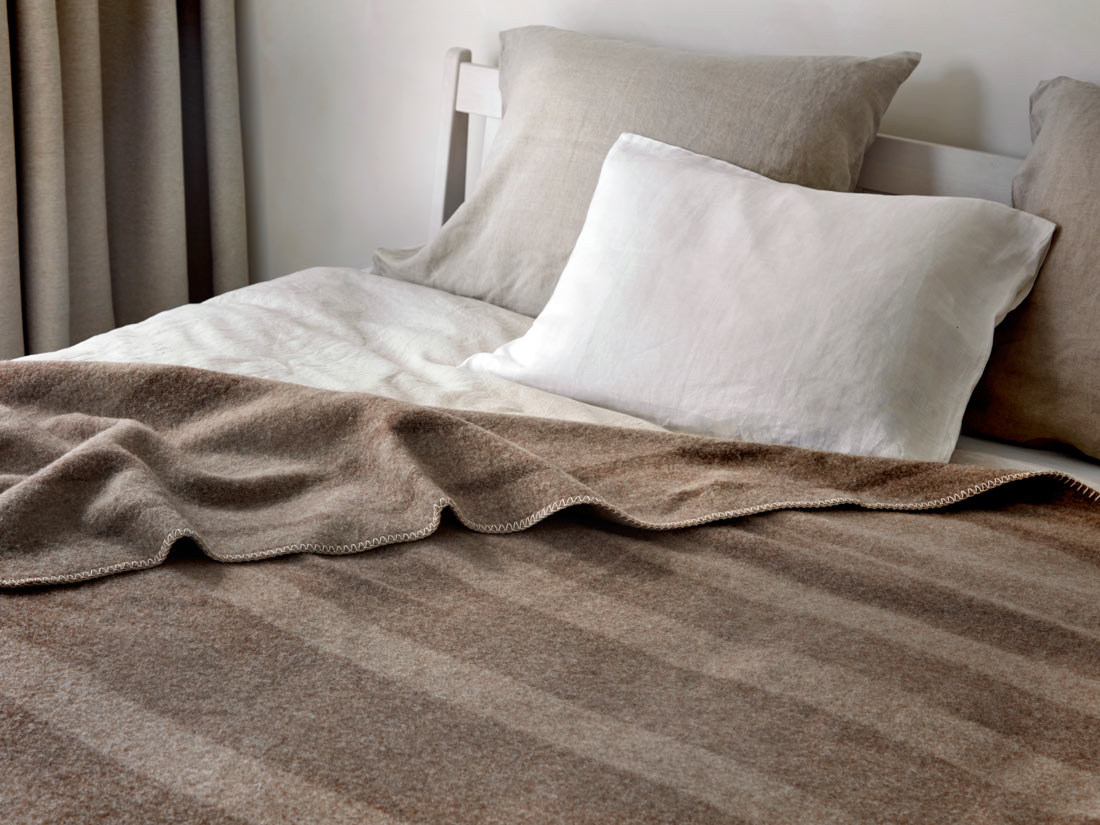 Decke Merinowolle Stripe Brown/Chestnut 150x220