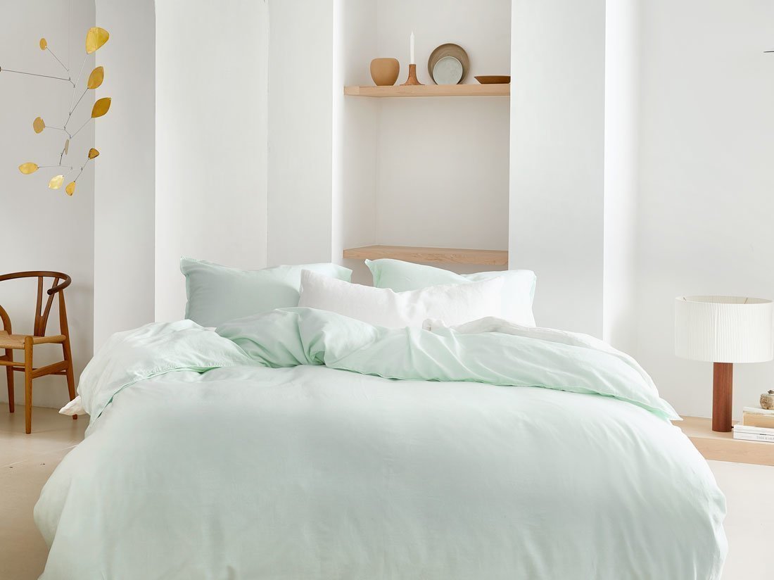 Bettwäscheset Gewaschener Baumwollsatin Mineral Green