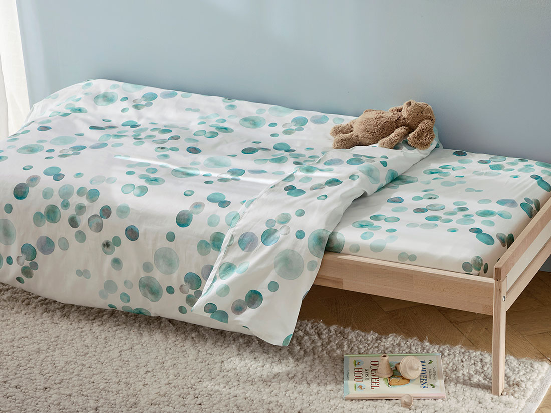 Kinderspannleintücher Baumwollsatin Watercolor Dots Sea Green