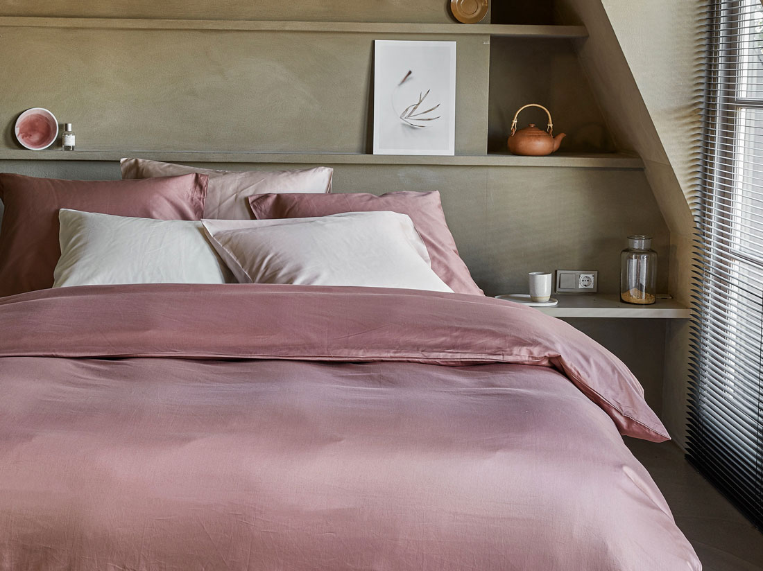 Housse de couette satin de coton rose blush