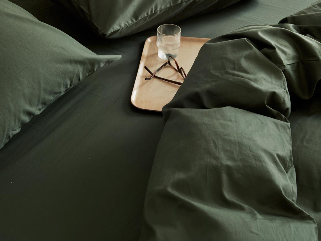 Housse de couette satin de coton vert olive foncé