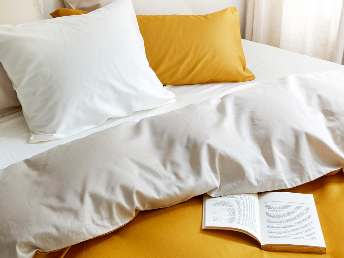 Housse de couette satin de coton double face sable/or