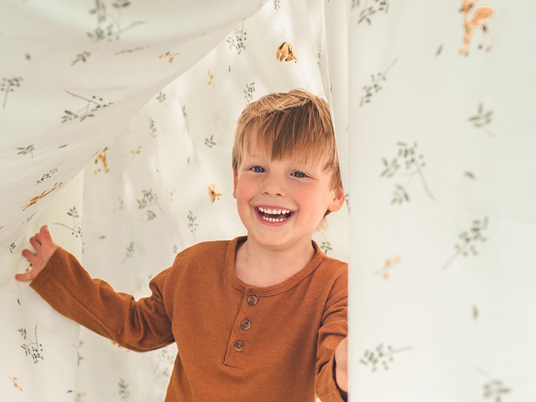 Kinderdekbedovertrek katoen satijn little deer light green