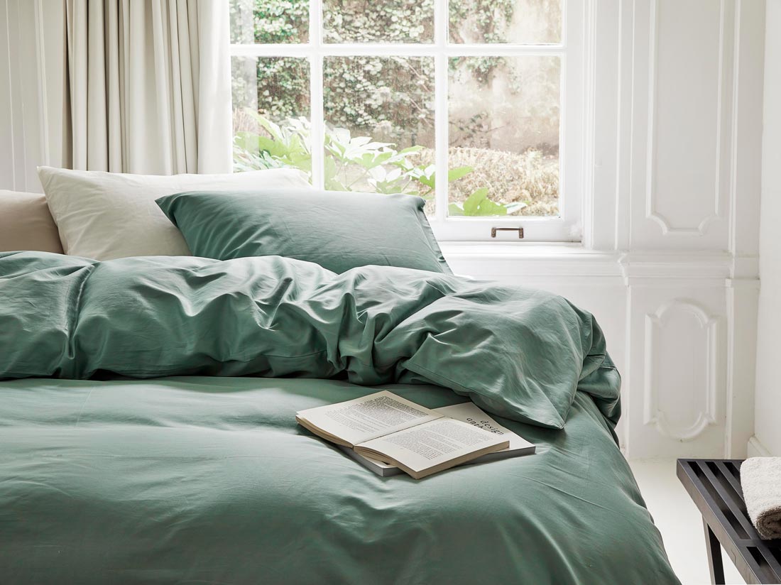 Parure de lit satin de coton vert d'eau