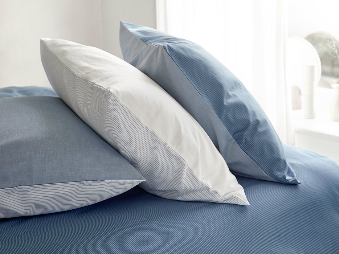 Kissenbezug TENCEL™ Doubleface White Stripe/Blue Chambray