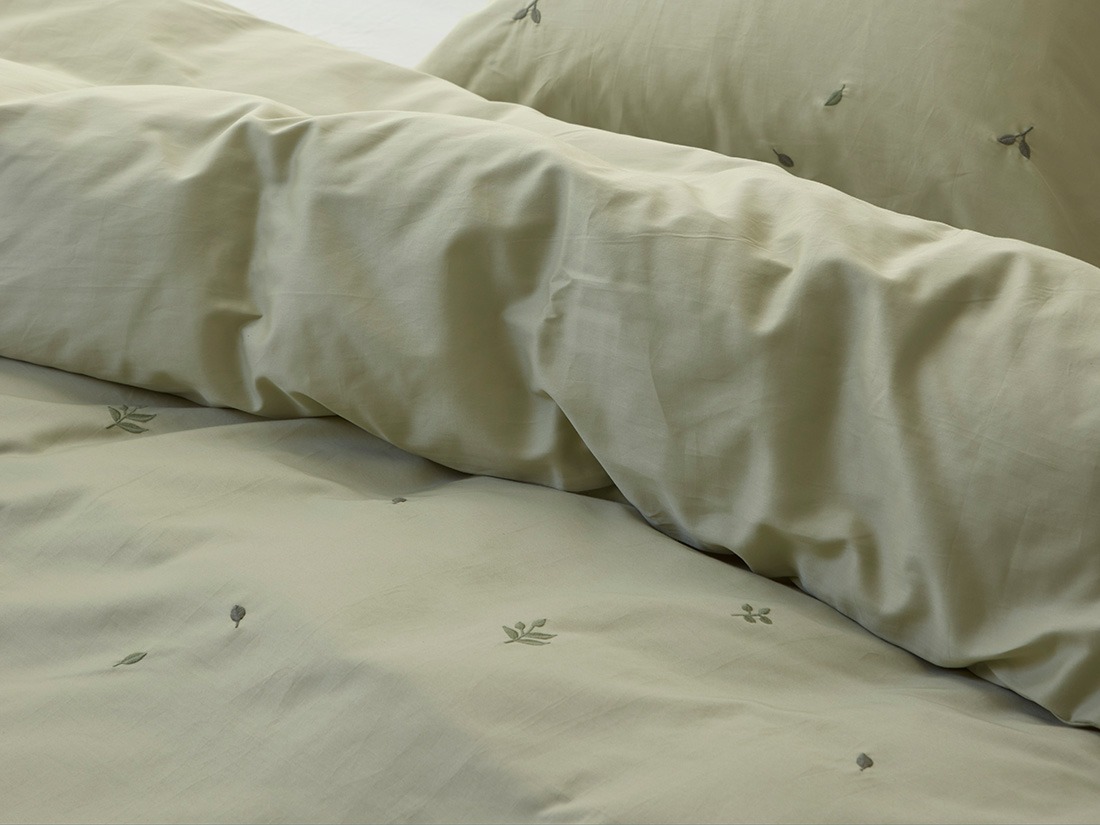 Dekbedovertrek katoen satijn light olive botanical