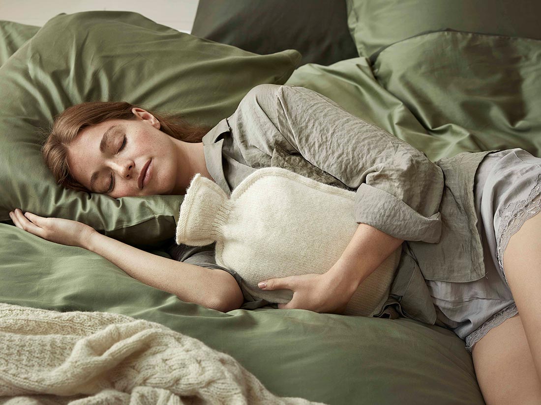 Parure de lit satin de coton double face vert olive