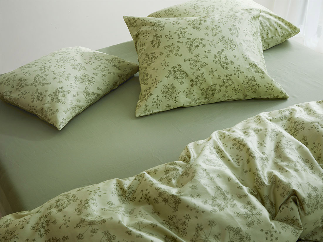 Taie d'oreiller satin de coton fleur verte